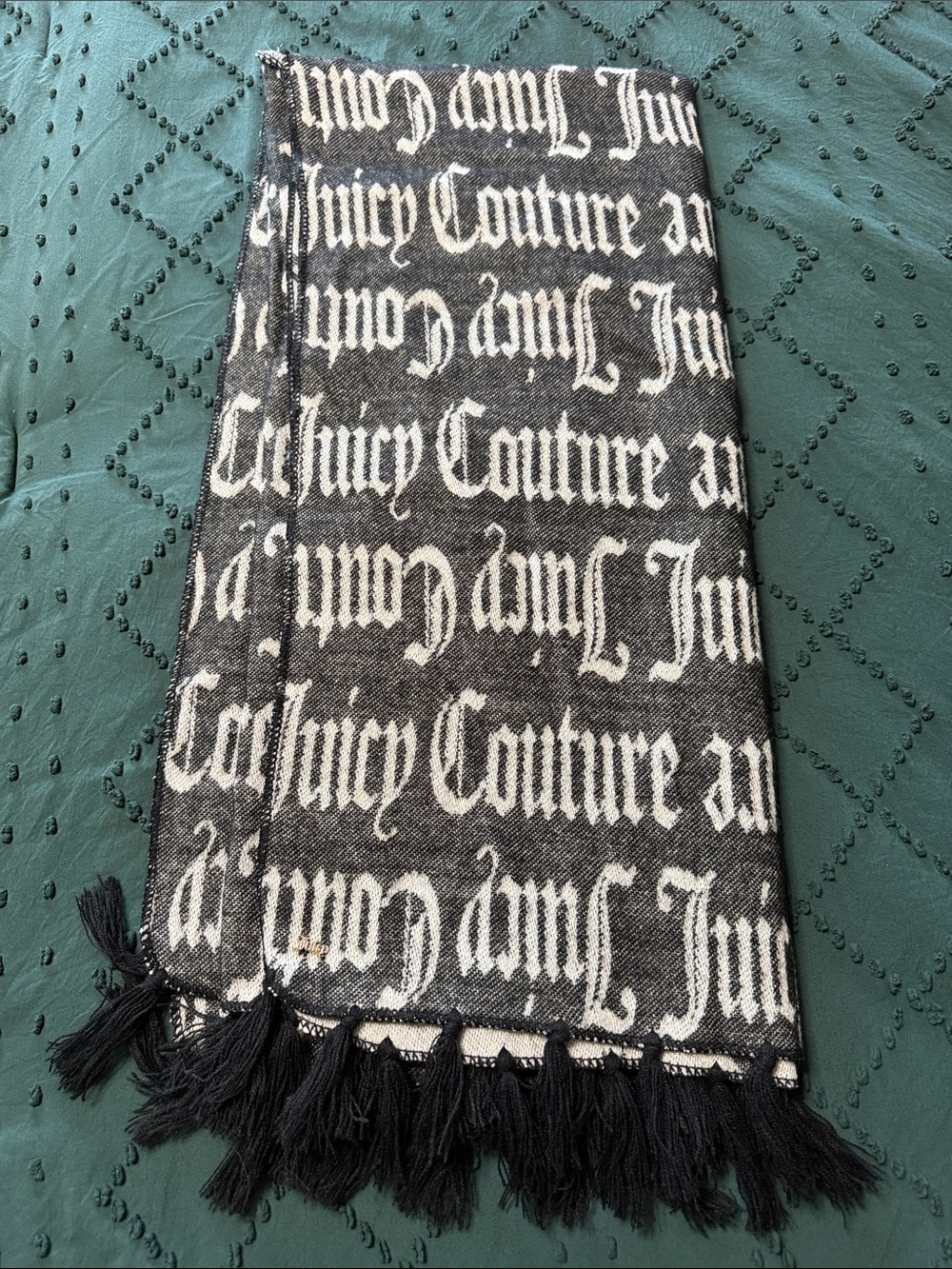 Juicy Couture Black & White Logo Fringe Poncho